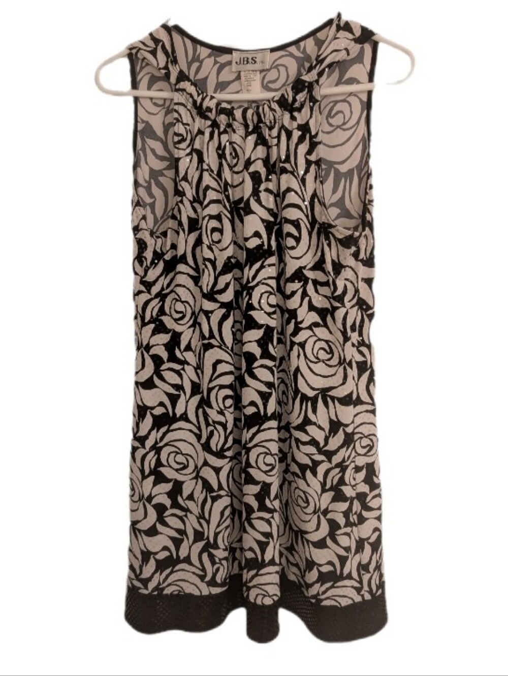JBS Ltd Vintage Sleeveless Black & White Rose Print Sequin Dress 12